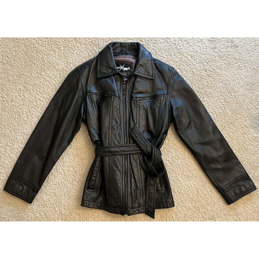 Vintage Wilson's Leather Black Maxima Belted Removable Liner Jacket Women M